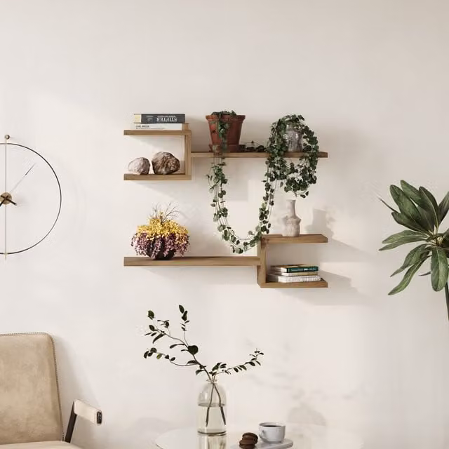 Decortie Fork Modern Floating Shelf Set in Dark Brown, 2 Piece – 1