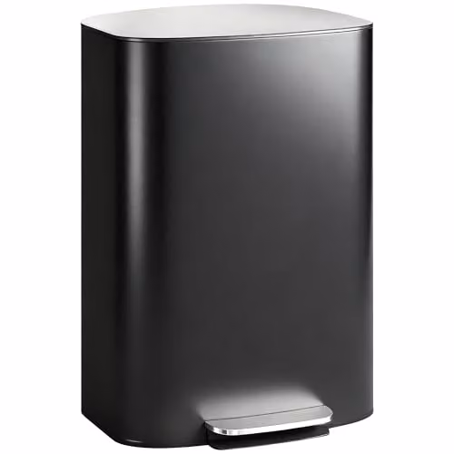 HOMCOM 50L Pedal Bin with Soft-Close Lid and Fingerprint-Proof Finish in Black and Silver