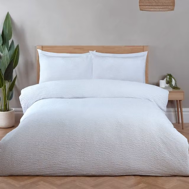 Divante White Seersucker Washable Duvet Set, W: 140 cm, L: 200 cm