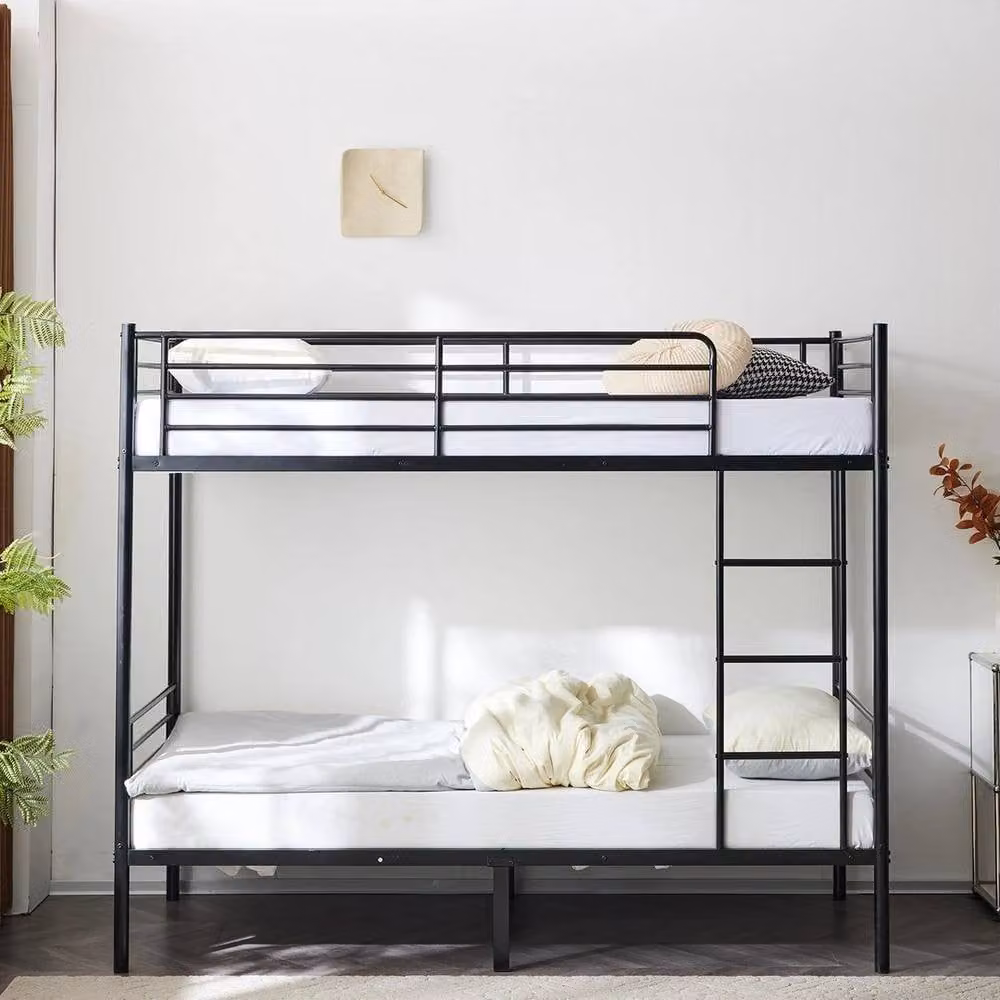 NESTLUNE Metal Two-Level Bunk Bed in Black with Ladder, W/D/H: 190 x 90 x 165 cm – 4