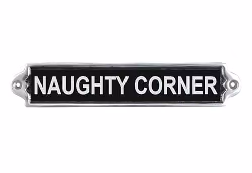 Minster Naughty Corner Wall Plaque in Black Metal, W/H: 25 x 6 cm