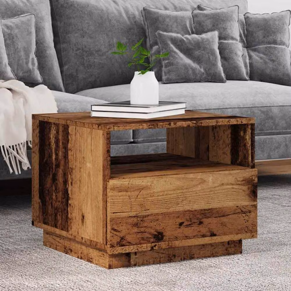 Berkfield Home Modern Coffee Table with LED Lights in Brown, W/D/H: 50 x 49 x 40 cm – 1