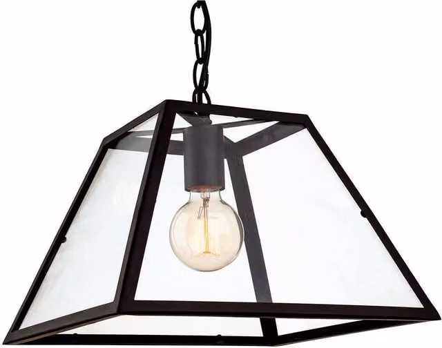 Firstlight Kew 1 Light Ceiling Pendant in Black with Transparent Glass, E27