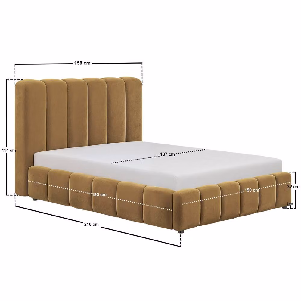 Solace+Co Emilie Ribbed Ottoman Bed in Brown Velvet and Bouclé, W/D/H: 180 x 200 x 114 cm – 5