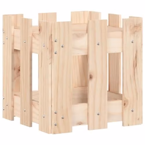 vidaXL Garden Planter with Fence Design in Brown and Beige Solid Wood, W/D/H: 30 x 30 x 30 cm