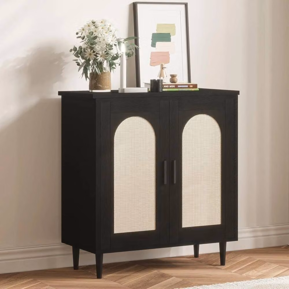 FORGEVIO Black Rattan Sideboard and Buffet Storage Cabinet – 3