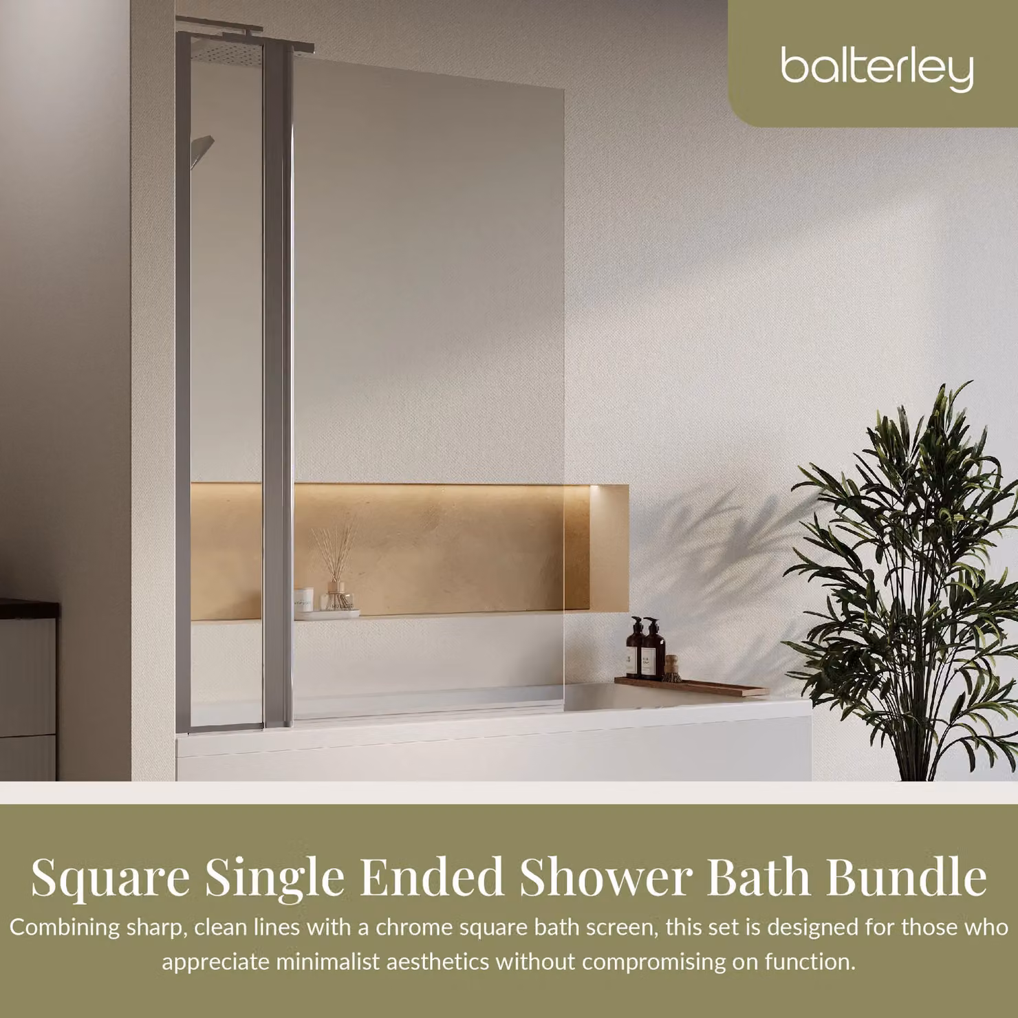 Balterley Square Rectangular Shower Bath Set in White with Chrome Fixed Screen and Apron, W: 170 cm, D: 75 cm – 2