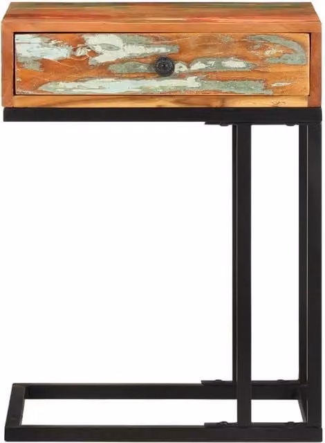 Berkfield Home U-Shaped Side Table in Brown Multicolour Solid Reclaimed Wood, W/D/H: 45 x 30 x 61 cm – 1