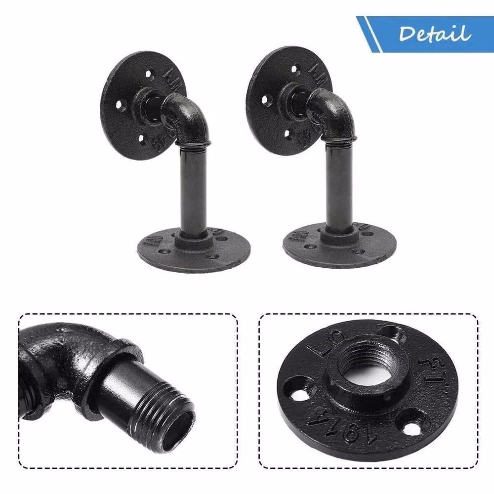 FORGEVIO 4-Piece Industrial Iron Pipe Shelf Brackets in Matt Black – 4