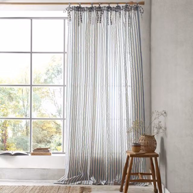 Pineapple Elephant Zanzibar Blue Striped Voile Curtain Panel W: 140 cm, H: 183 cm – 1
