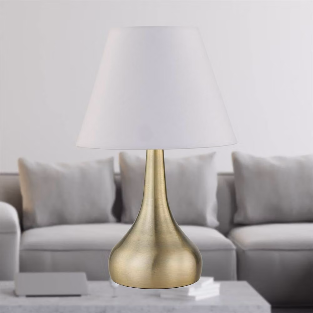 First Choice Lighting Romana Touch Operated Table Lamp in Antique Brass with White Fabric Shade – 2