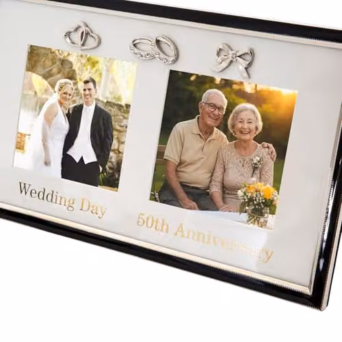 Happy Homewares Modern Rectangular Wedding and Anniversary Picture Frame in Silver, Black and Gold, 4 x 4 in – 3