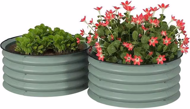 FLAVORA 2 Pack Metal Raised Planter Beds in Green, W/D/H: 60 x 30 x 30 cm