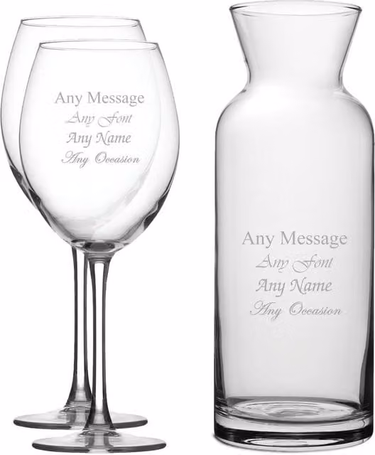 Uniqueful Personalised Enoteca Wine Glass and Village Carafe Set in Clear Glass