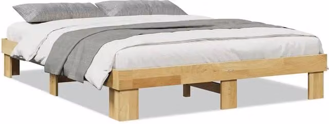 Berkfield Home Solid Oak Bed Frame in Brown, W/D/H: 140 x 190 cm – 1