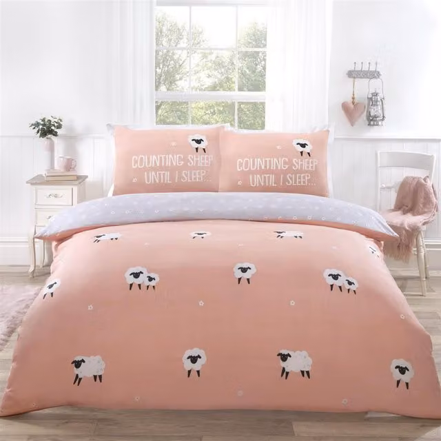 Rapport Counting Sheep Reversible Childrens Duvet Cover and Pillowcase Set, Pink and Blue, 140 x 200 cm