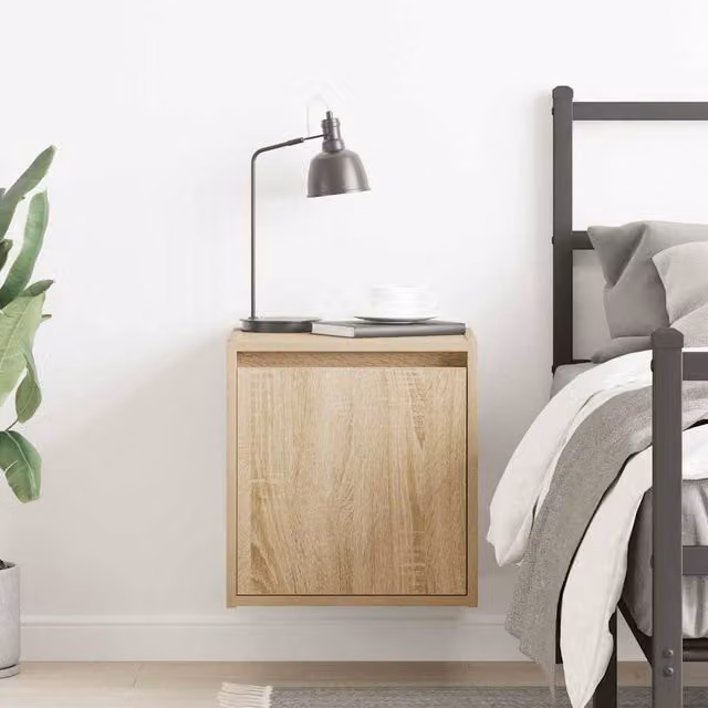 Berkfield Home Wall-Mounted Bedside Cabinet in Sonoma Oak, W/D/H: 38 x 34 x 40 cm