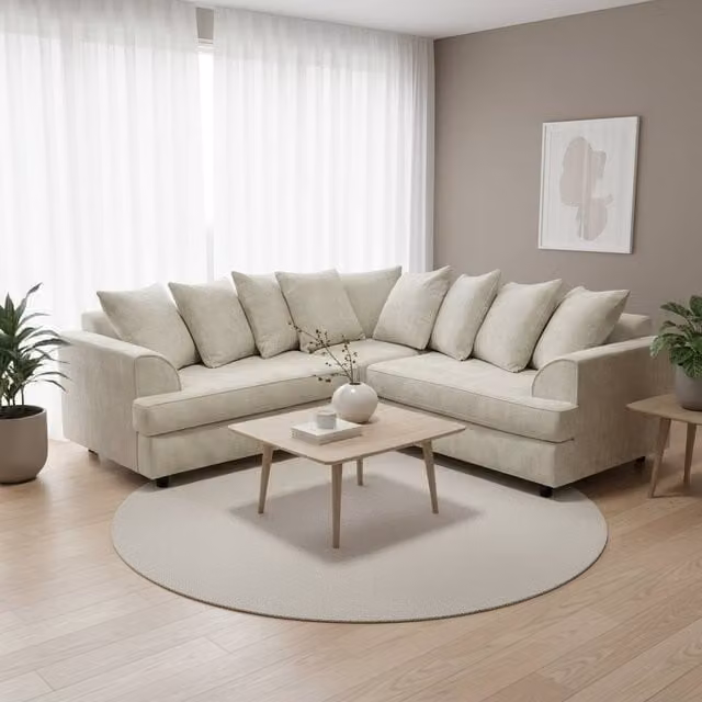 Abakus Direct Ferguson Chenille L-Shape Corner Sofa in White with Deep Seats and Scatter Cushions
