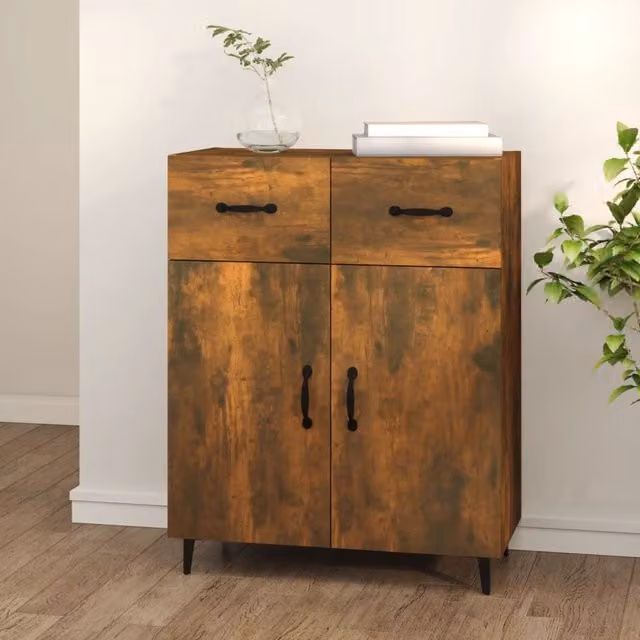Berkfield Home Smoked Oak Sideboard in Brown, W/D/H: 69.5 x 34 x 90 cm