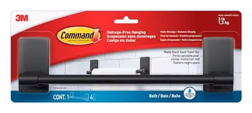 3M Command Matte Black Metal Hand Towel Bar with Adhesive Strips
