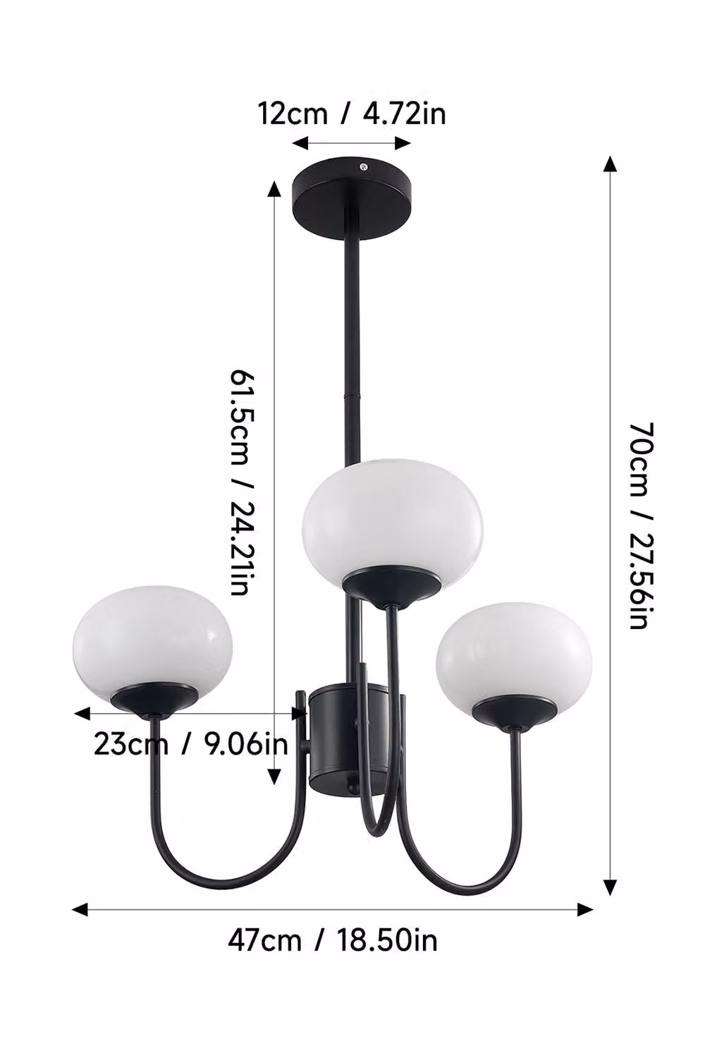 Living and Home 3-Light Mid-Century Glass and Metal Pendant Light Chandelier in Black – 2