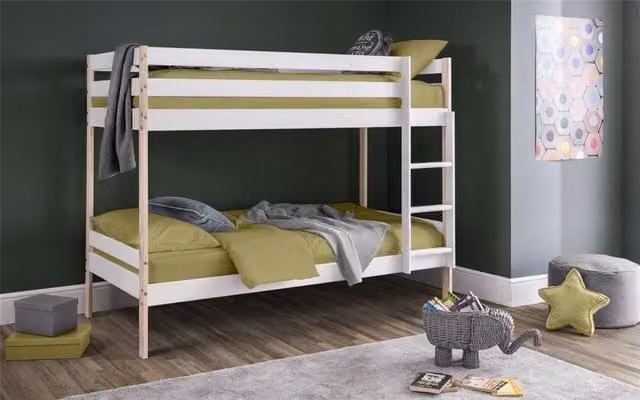 Ashfield Classic Two Tone Design Bunk Bed in White, Solid Pine Wood, Single Size, H 159 x W 90 x D 107 cm