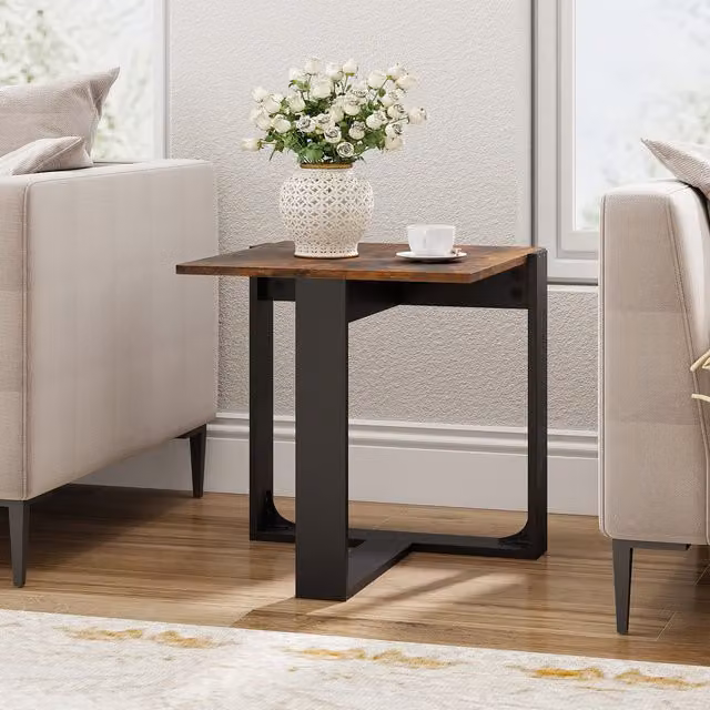 COSTWAY Industrial Square Side Table in Brown