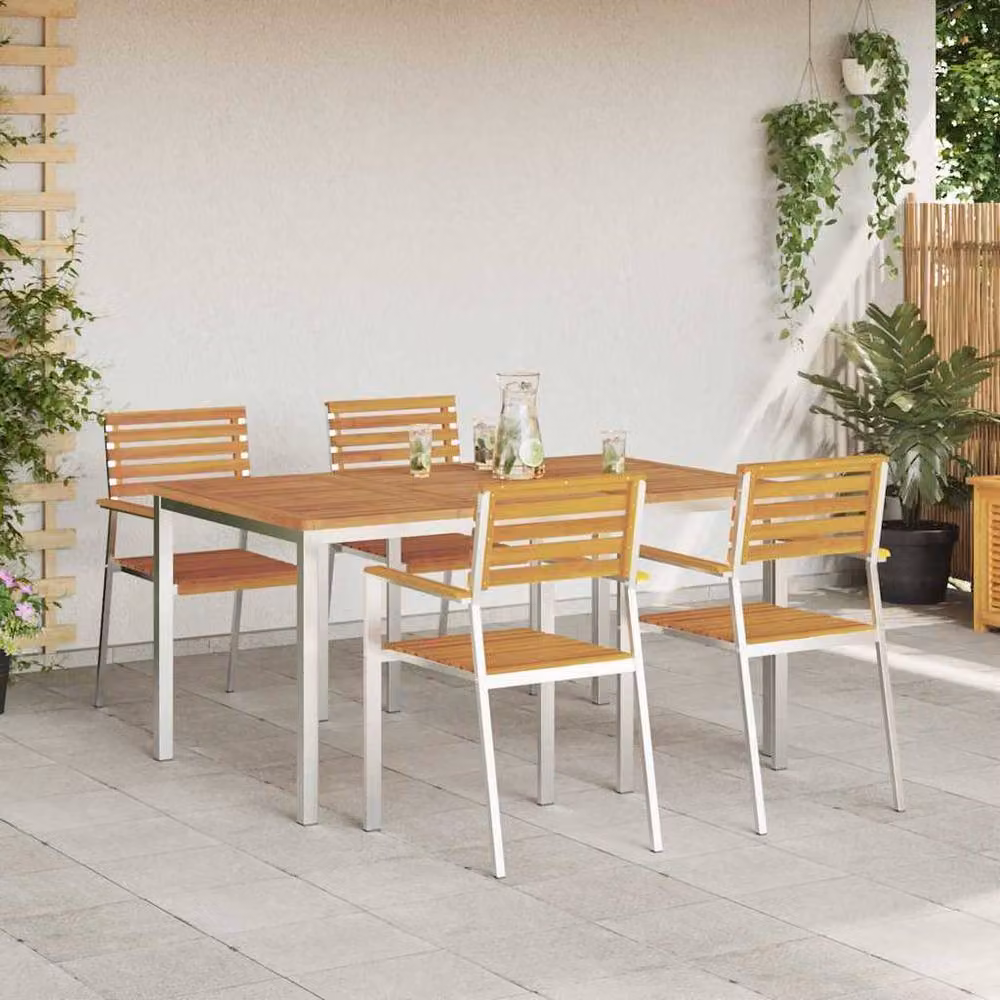 Berkfield Home 5 Piece Solid Wood Acacia Garden Dining Set in Brown – 3