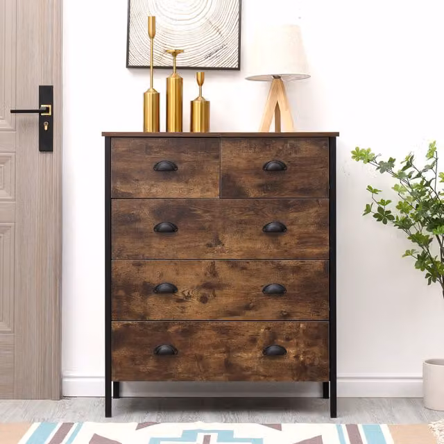 HMD Furniture Country House Sideboard Storage Cabinet in Black and Brown