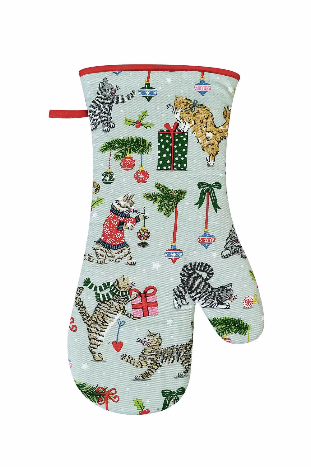 Ulster Weavers Christmas Cats Festive Print 100% Cotton Gauntlet Oven Glove in Light Green – 2