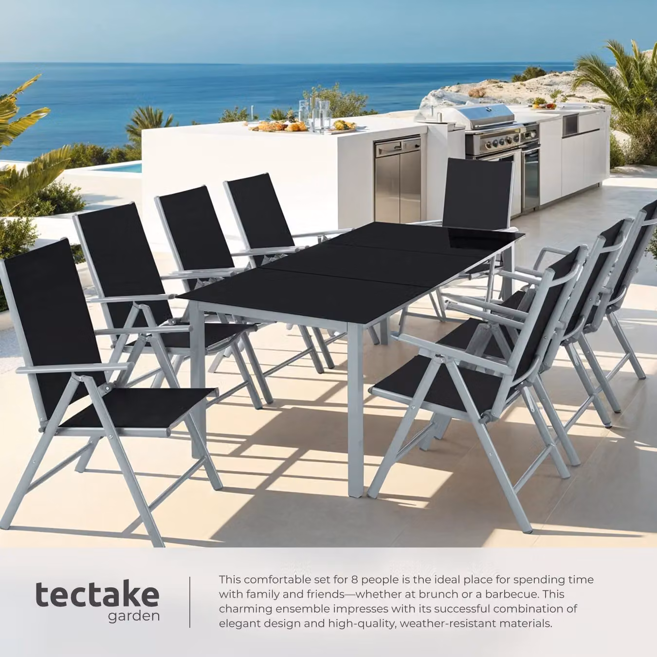 tectake Modern Aluminium and Glass Seating Set in Silver – 4