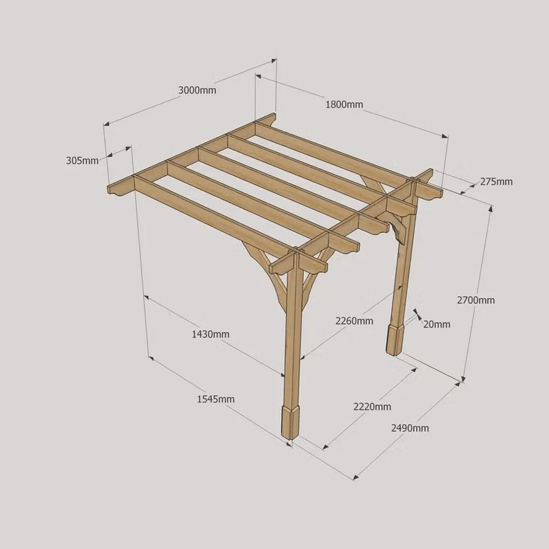 Rutland County Garden Furniture Ltd Wall Mounted Premium Lean-to Pent Pergola in Wood, Brown and Green, W: 300 cm, D: 180 cm, H: 270 cm – 5