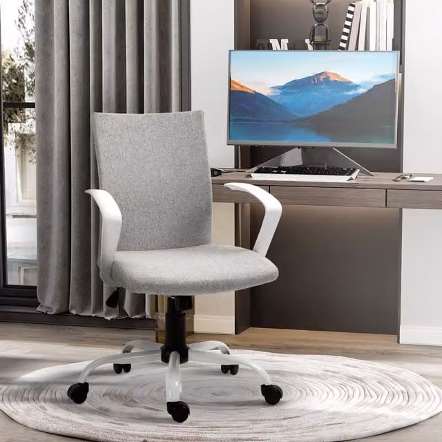 Vinsetto Swivel Office Task Chair with Padded Armrests and Adjustable Height, Light Grey Fabric – 1