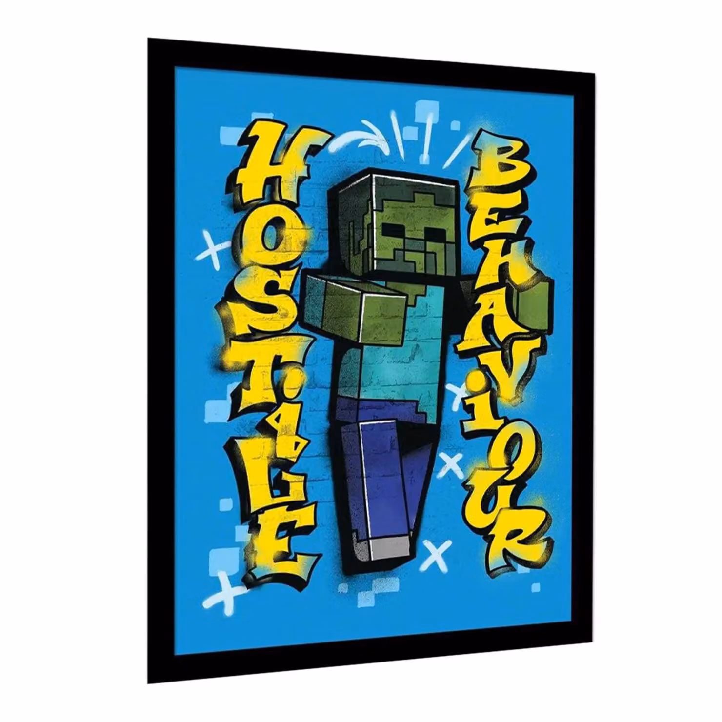 Minecraft Hostage Behaviour Framed Paper Poster in Blue – 2