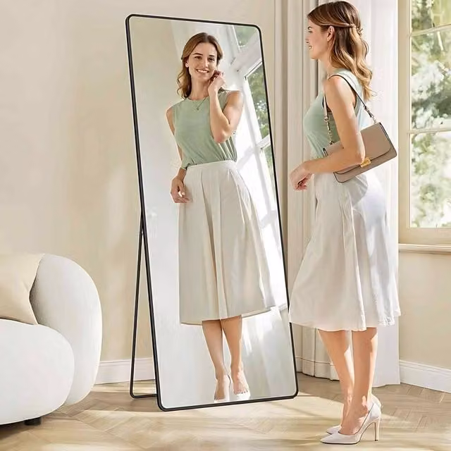 The Bazaarist Modern Rectangular Freestanding Standing Mirror in Black, H 165.0 cm x W 60.0 cm