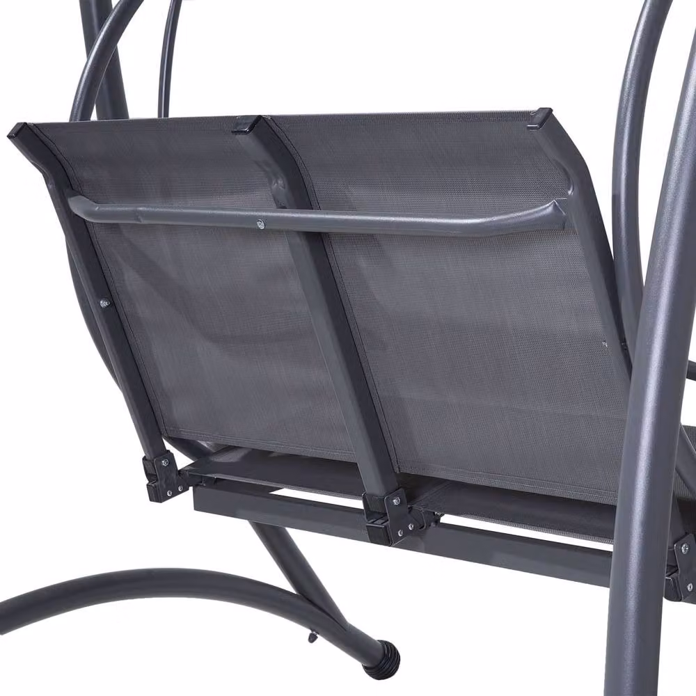 Wyld and Coco 2 Seater Modern Garden Swing with Sun Canopy in Grey Textilene and Powder Coated Steel – 6