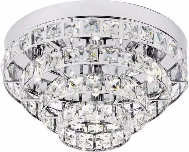 Loops Round Semi Flush Ceiling Light in Chrome and Crystal with 4 Bulb Holder Kit