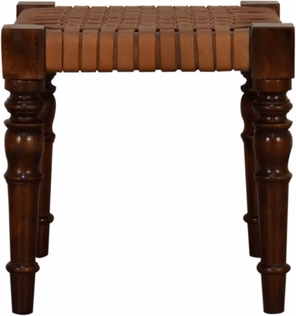 Artisan Furniture Brown Mango Wood and Leather Footstool