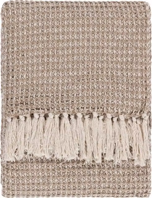 Lorne Waffle Fringed Throw in Biscuit