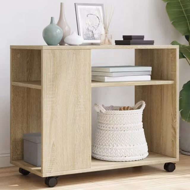 Berkfield Home Side Table with Wheels in Sonoma Oak Brown, W/D/H: 70 x 35 x 60 cm – 1