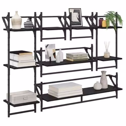 vidaXL Set of 6 Wall-Mounted Modern Shelves in Black, W: 100 cm, D: 25 cm, H: 30 cm – 1