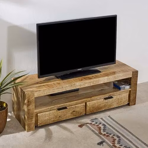 Adorable Lifestyle Surrey TV Stand with 2 Drawers in Brown Solid Mango Wood, W: 130 cm, D: 40 cm, H: 40 cm – 2