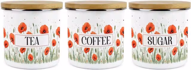 Purely Home Red Summer Poppies Floral Airtight Ceramic Kitchen Canister Set of 3