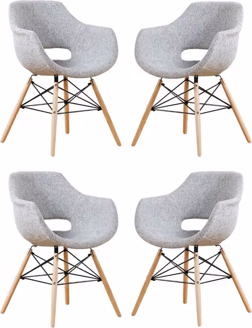 Life Interiors Set of 4 Olivia Mid-Century Fabric and Velvet Dining Chairs in Grey and Black