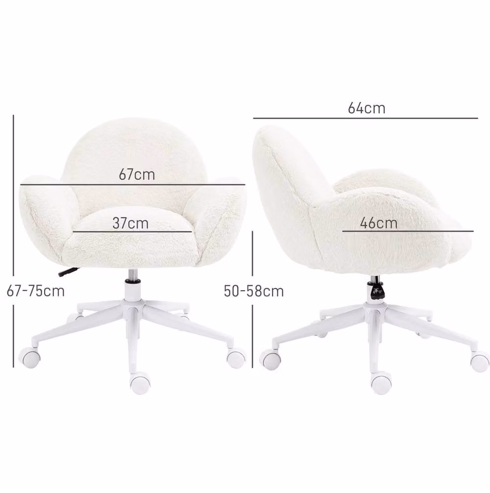 STILVORA Modern Cream Upholstered Swivel Task Chair with Armrests and Castors, W/D/H: 64 x 50 x 67 cm – 2