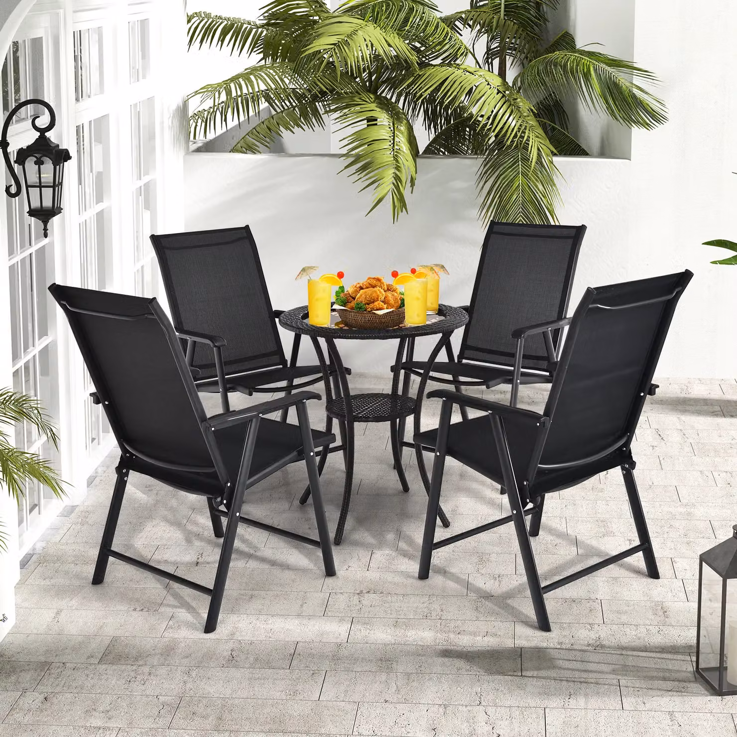 Costway Set of 2 Black Metal Folding Garden Armchairs with Armrests – 5