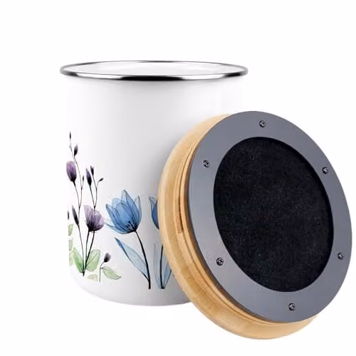 Purely Home Blue and Purple Floral Enamel Kitchen Compost Caddy with Removable Inner Bucket and Odour Filter, 2L – 2