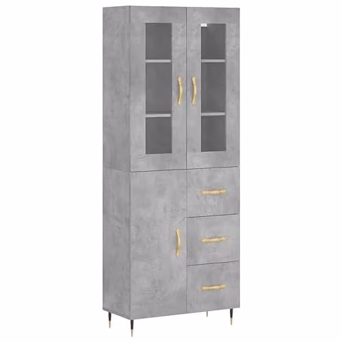 vidaXL Modern Highboard in Concrete Grey with Doors and Drawers, W/D/H: 69.5 x 34 x 180 cm