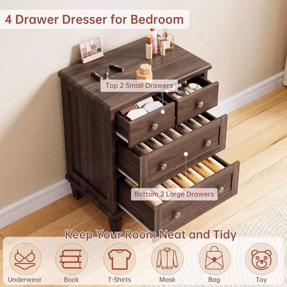 KORVIXA 4-Drawer Brown Wood and Metal Dresser for your Living Room W/D/H: 100 x 100 x 100 cm – 4