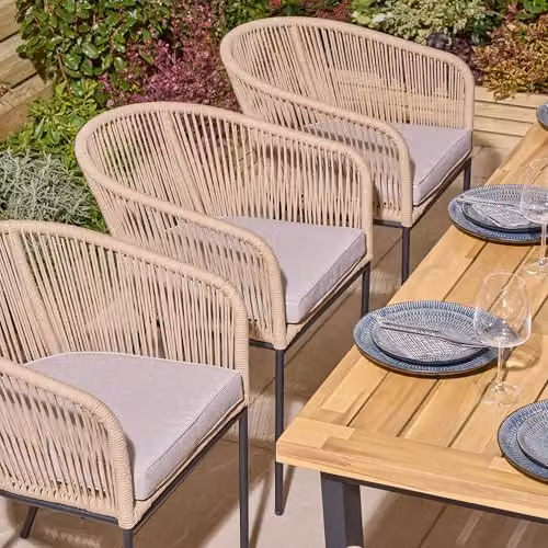 Rowlinson Oslo 8 Seat Acacia Wood Dining Set in Brown and Grey, W: 210 cm, D: 90 cm, H: 75 cm – 3